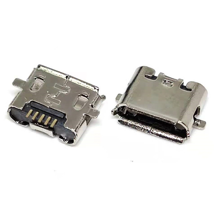 MICRO USB 5PIN B型母座 反向两脚贴板 全贴式SMT 卷边 L=5.65MM