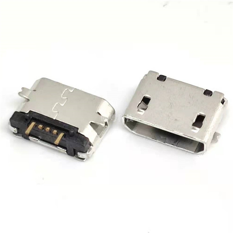 MICRO USB 5PIN B型母座 两脚贴板SMT 有柱 锡脚加长0.75 五出二
