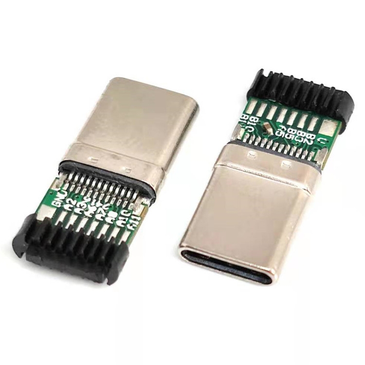 USB 3.1 TYPE-C 24PIN夹板公头 带PCB板 16个焊盘 拉伸款 带线夹