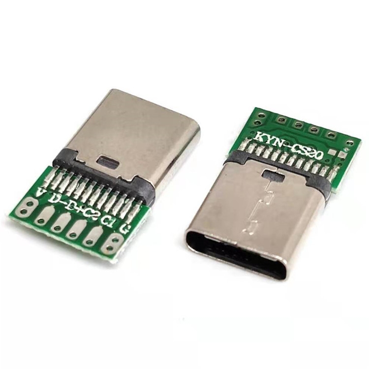 TYPE-C焊线母座 TYPE-C 24PIN夹板母座带PCB板 六个焊盘 L=15.2MM