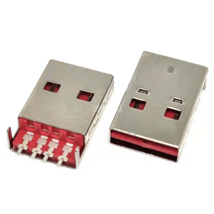 USB 2.0 4PIN沉板正反插公头 沉板2.33MM 180度SMT 红色 L=18.0MM