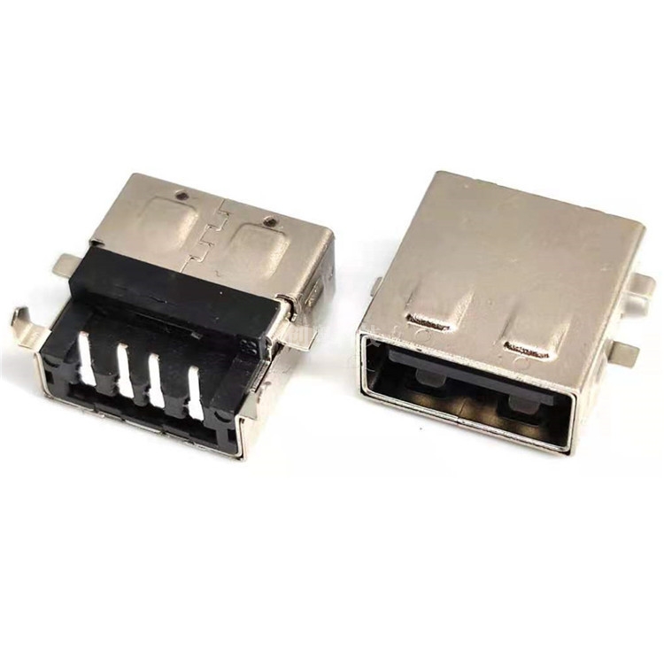 USB 2.0沉板3.5-3.9MM母座 沉板刺破90度DIP 前贴后插 长L=14.0MM