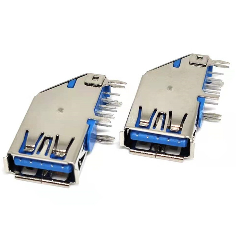 USB 3.0 9PIN侧插母座 90度侧插式DIP 四脚插板 长体L=25.7MM 卷边