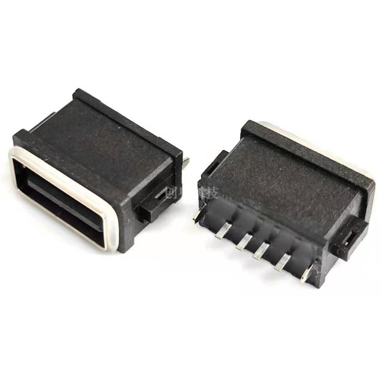 USB 2.0 4PIN防水母座 180度插板DIP 高H=11.3MM 防水等级IP-X8级