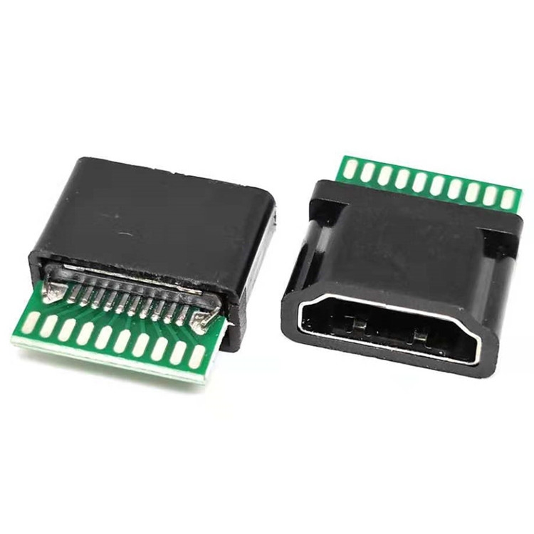 HDMI A TYPE 19PIN夹板母座 带PCB板 带护套 HDMI音视频高清接口