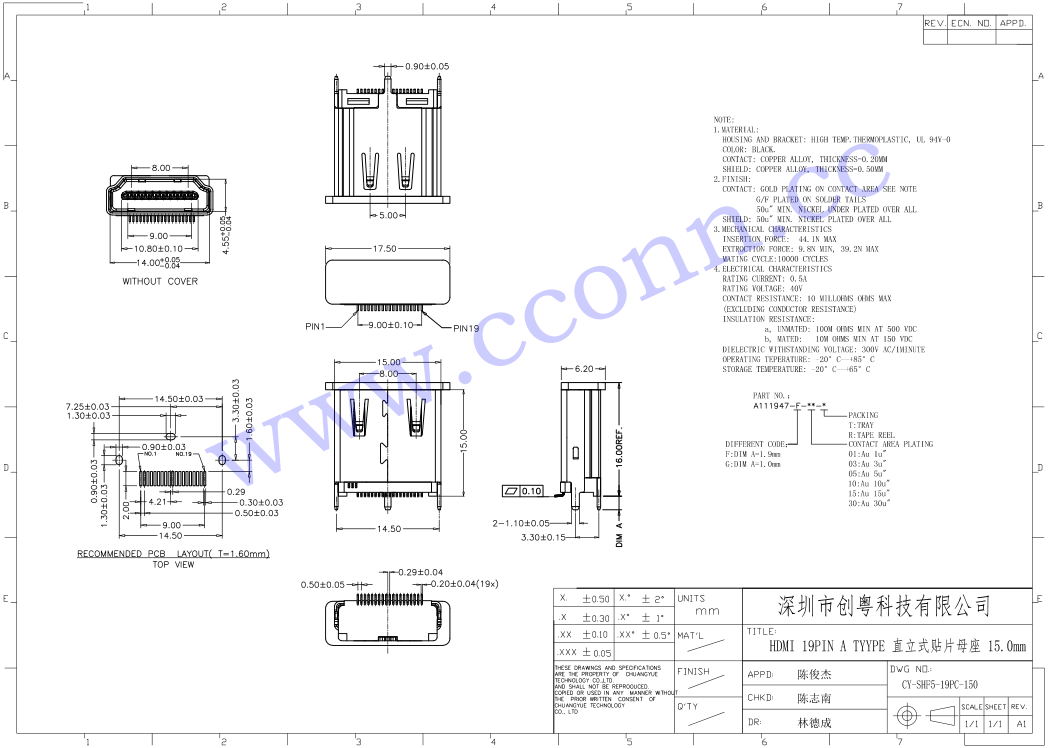 HDMI 19PIN A TYYPE 直立式贴片母座 15.0mm.jpg