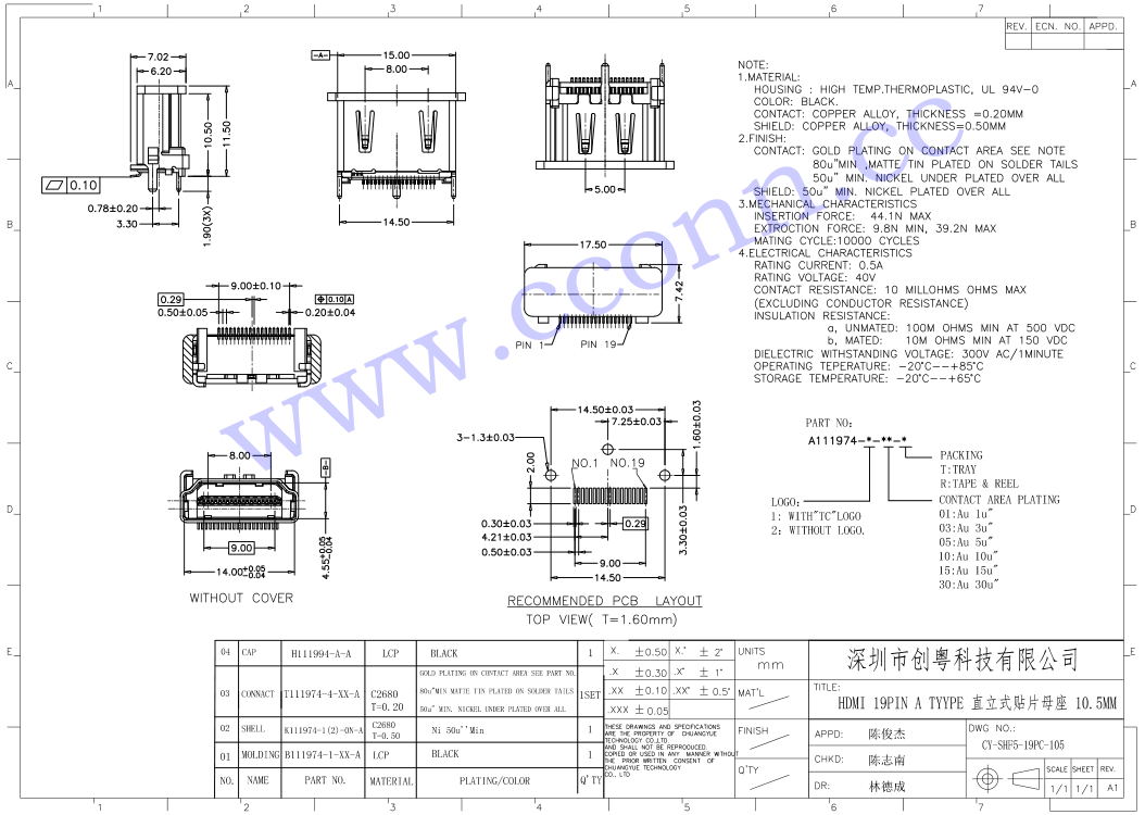 HDMI 19PIN A TYYPE 直立式贴片母座 105MM.jpg